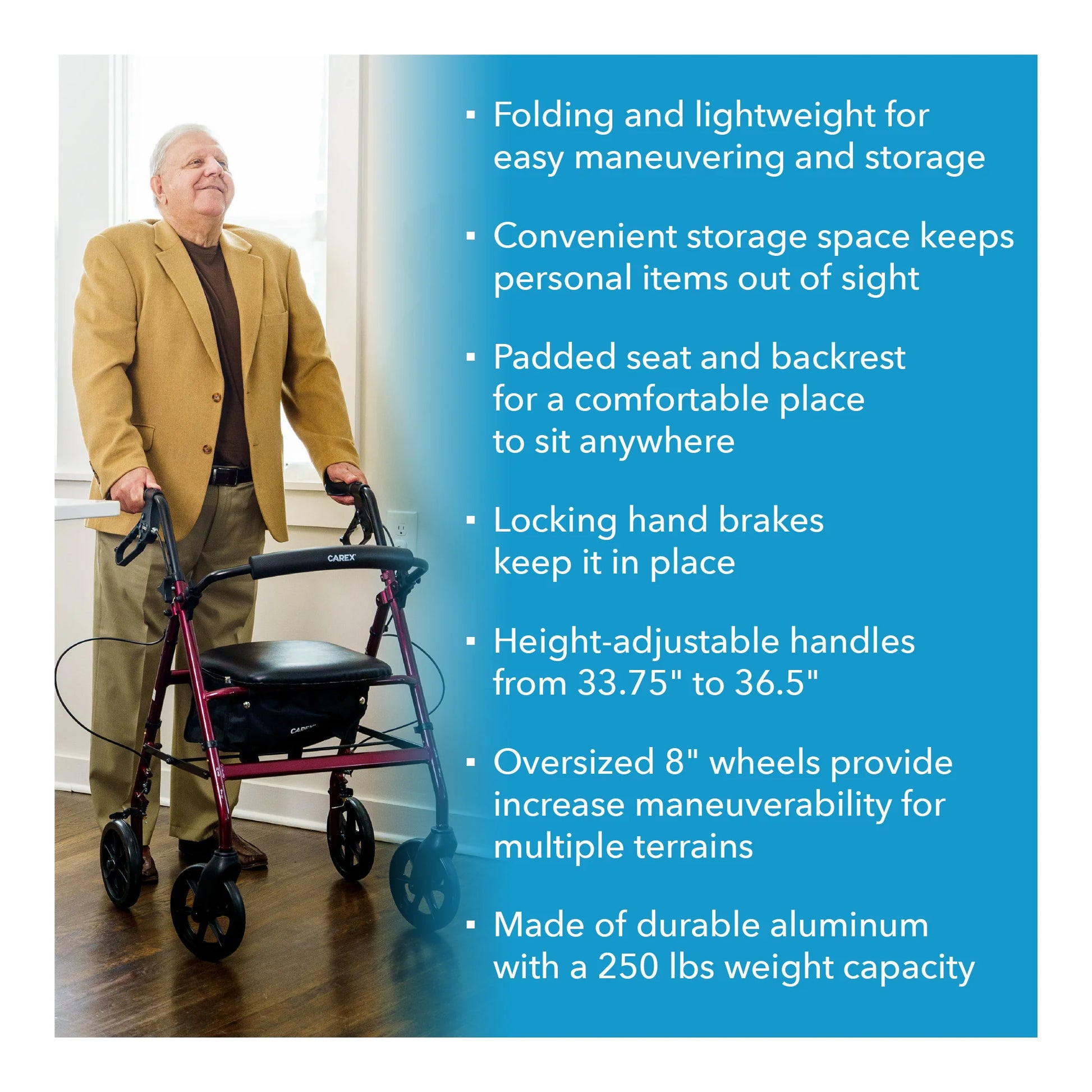 Carex Aluminum Folding Rollator Walker
