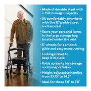 Carex Steel Rolling Walker with Seat