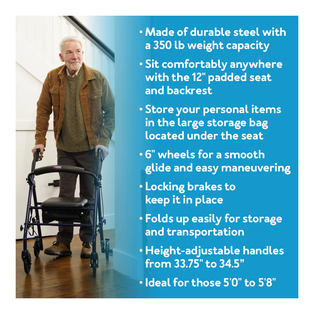 Carex Steel Rolling Walker with Seat