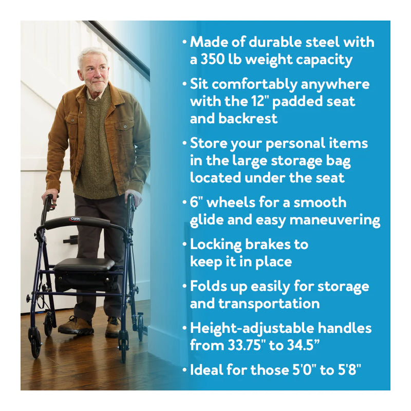Carex Steel Rolling Walker with Seat