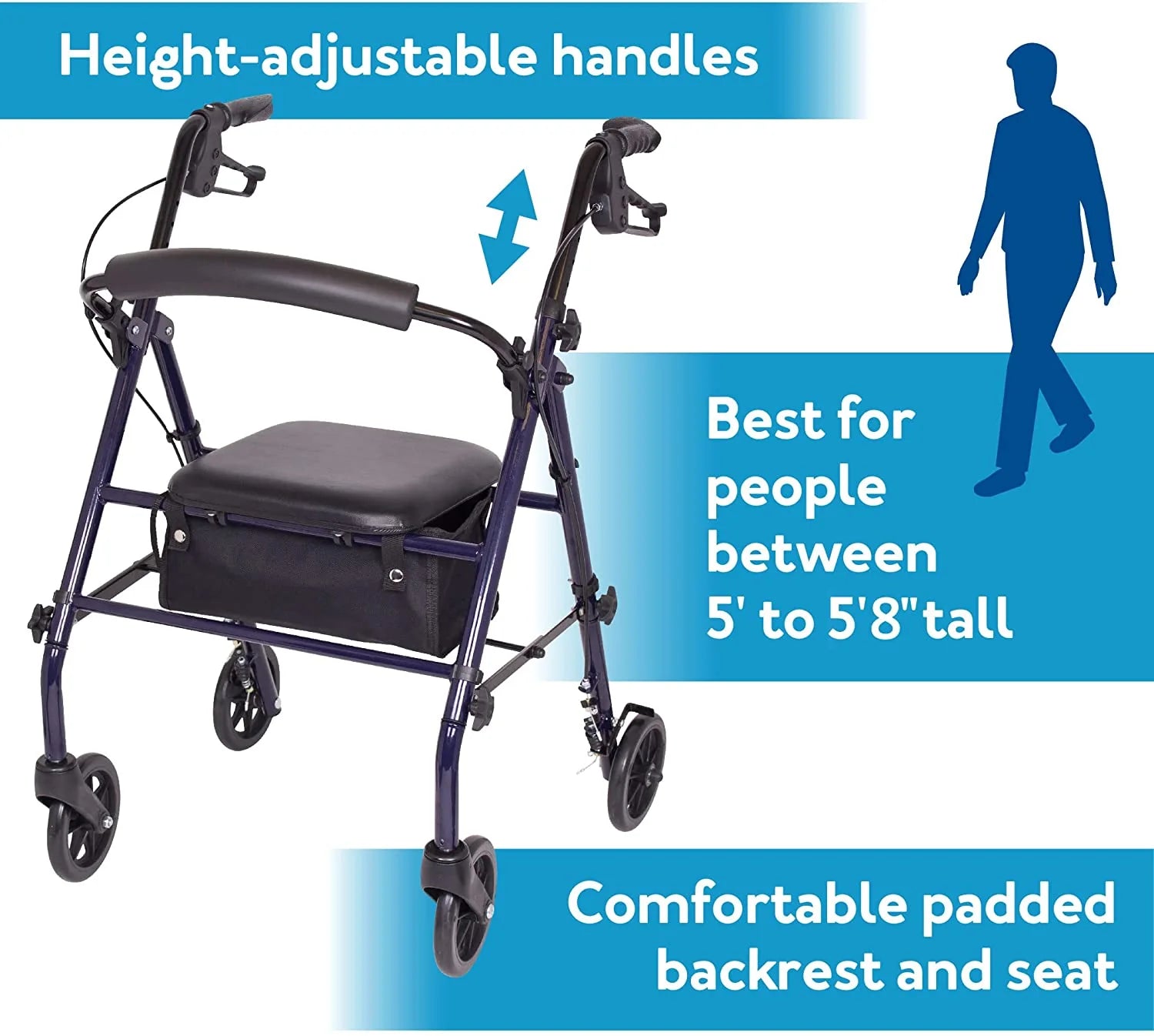 Carex Steel Rolling Walker with Seat