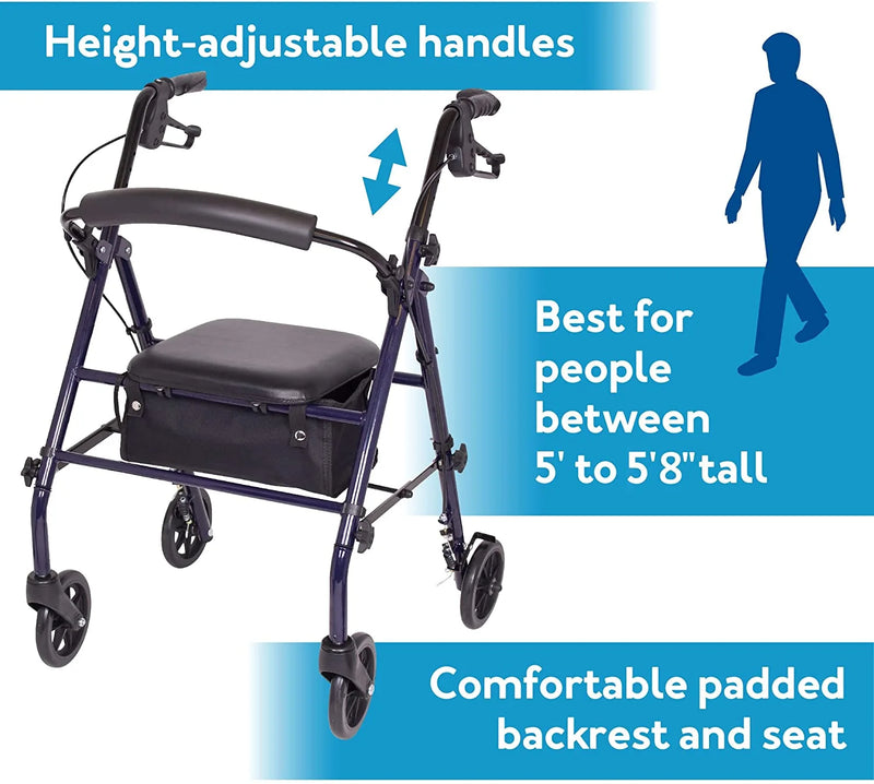 Carex Steel Rolling Walker with Seat