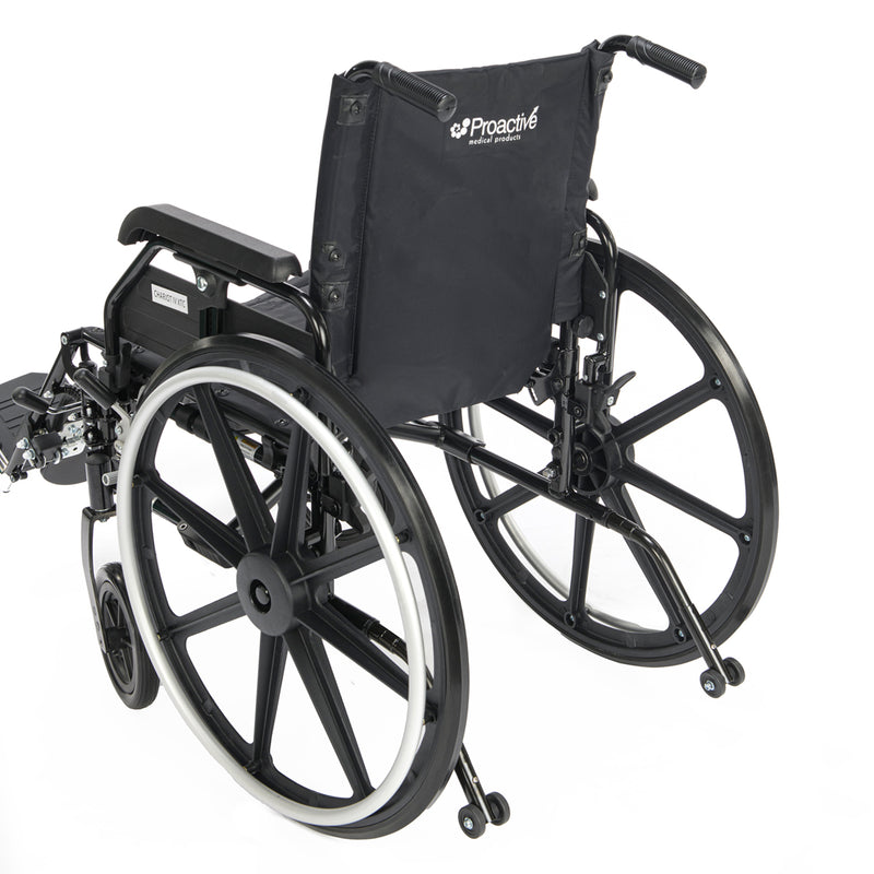 Black wheelchair with a bag on a white background, featuring the brand 'Proactive'.