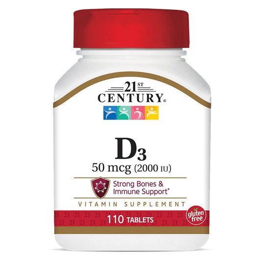 21st Century D3 vitamin supplement bottle on a white background