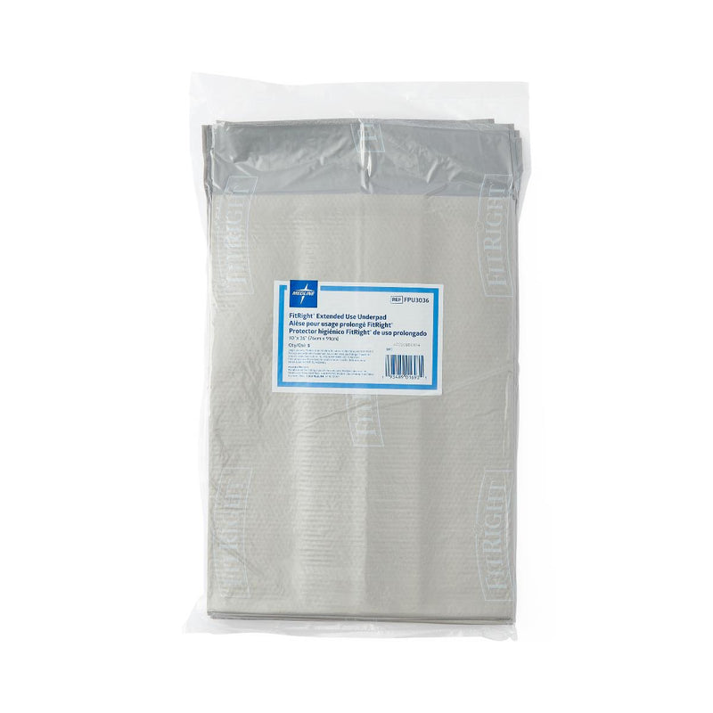 Packaged underpads with a label on a white background