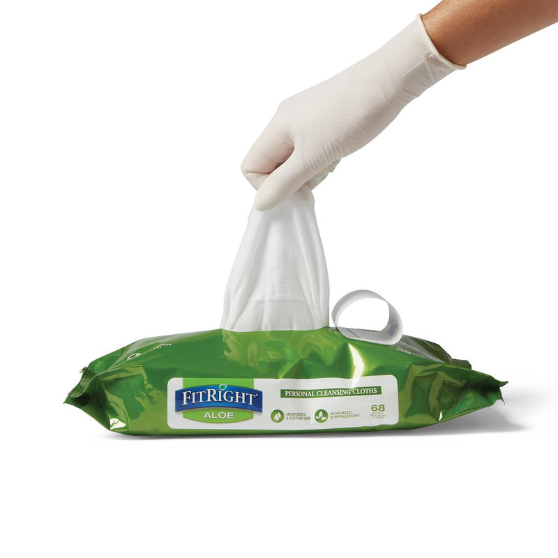 Medline FitRight Aloe Scented Wet Wipes, 8x10, 68ct