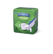 A green box of FitRight OptiFit Briefs adult incontinence underwear, size 1, quantity 20, shown on a plain white background.