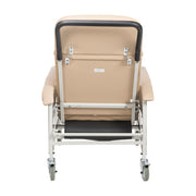 Beige patient lift chair with wheels on a white background