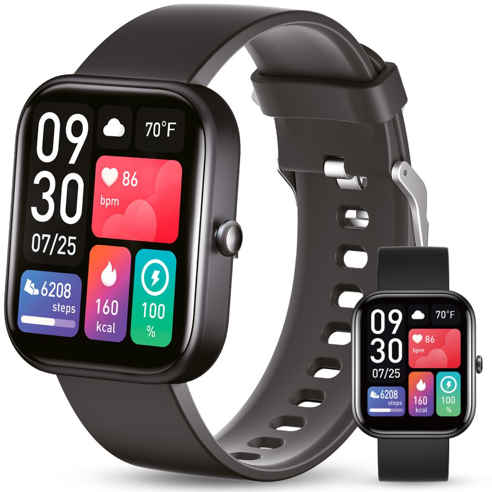 Smartwatch with a black band on a white background