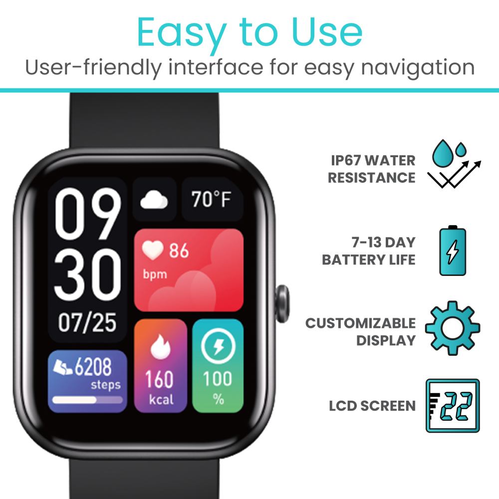 Smartwatch with user-friendly interface features on a white background
