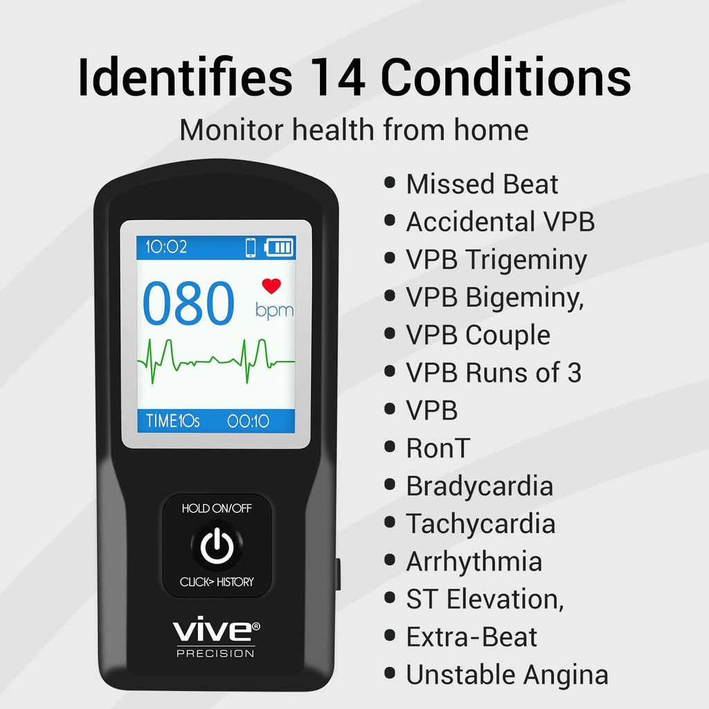 Heart monitoring device with display and text on a gray background