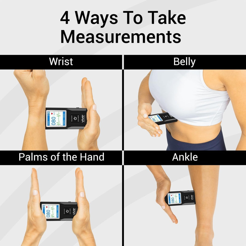 Instructions on how to take measurements at different body parts using a device.