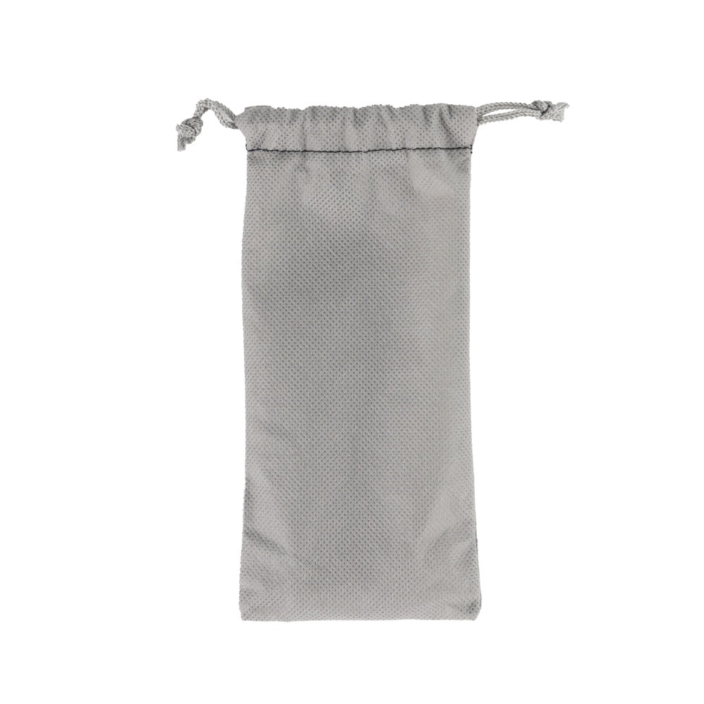 Gray drawstring pouch on a white background