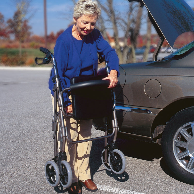 Woman with a walker getting ready to get into a car.