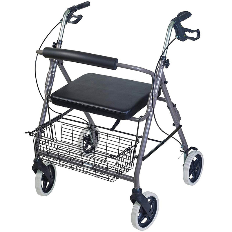 Rollator with seat and basket on a white background