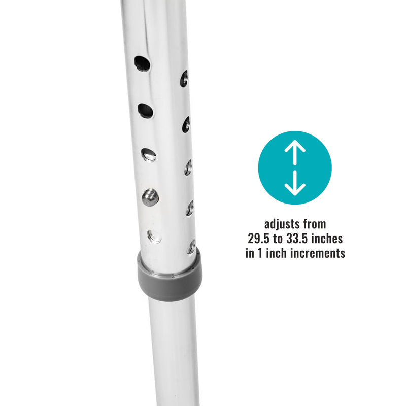 Adjustable pole with measurement details on a white background