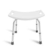 White shower bench with metal frame on a white background