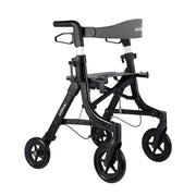 Black rollator with four wheels on a white background