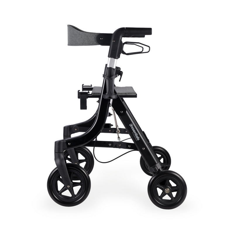 Black walker with four wheels on a white background
