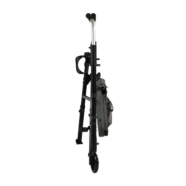 Black and silver tripod with a camera attached on a white background