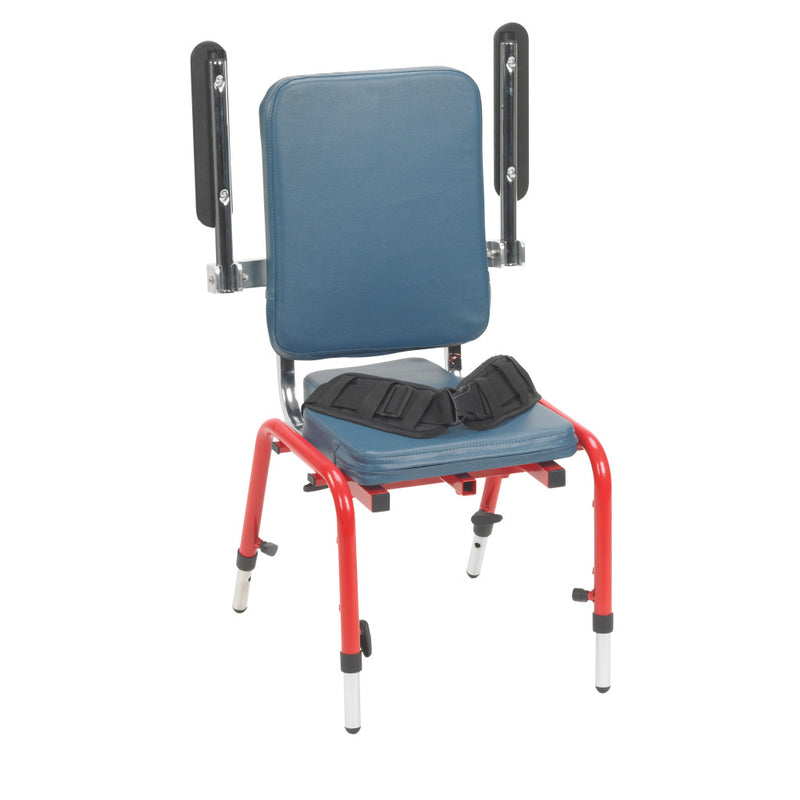 Blue and red adjustable chair with backrest on a white background
