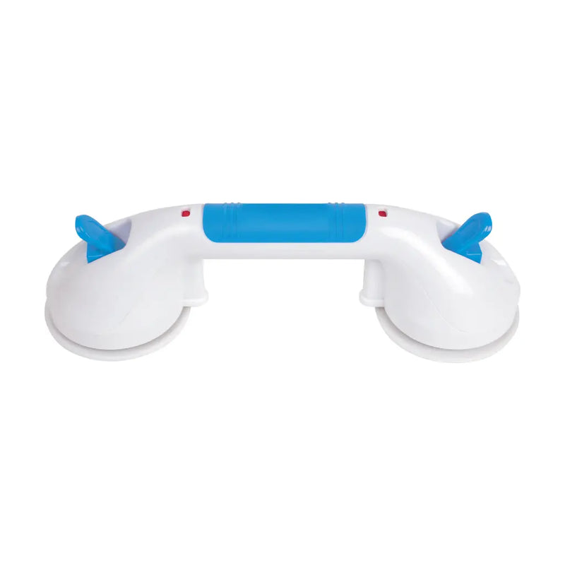 A dual-suction hand tool with a white plastic body, blue handle grip, and blue adjustment knobs, shown against a plain white background.