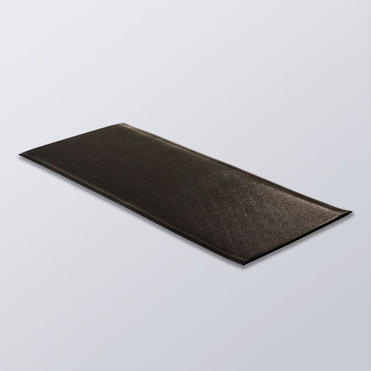 Brown rectangular mat on a light gray background