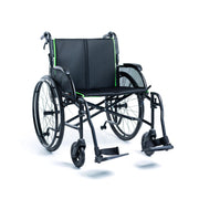 Black wheelchair with green accents on a white background