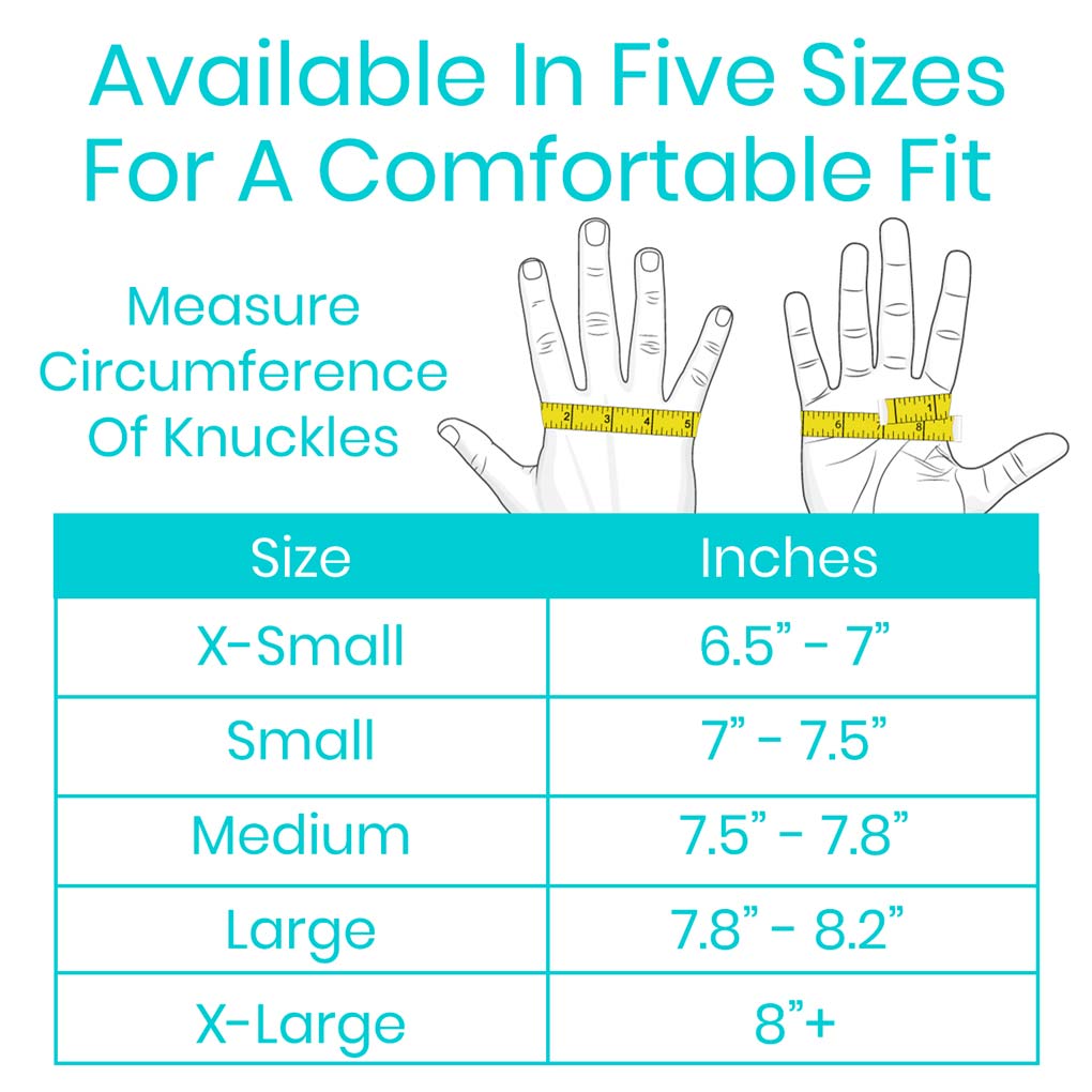 Ring size chart with hand illustrations and measurement guide on a white background