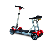 Two-wheeled scooter with a seat on a white background