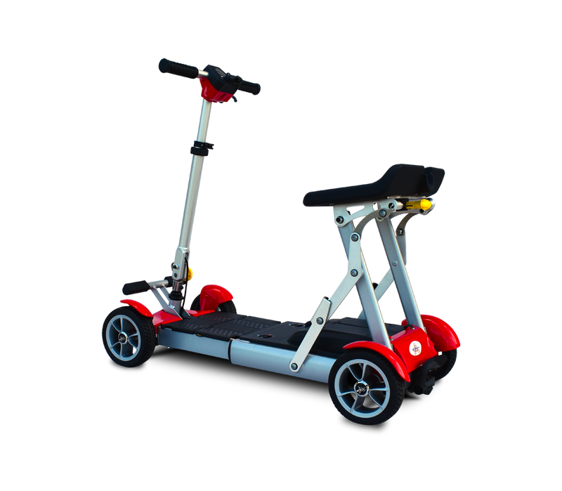 Two-wheeled scooter with a seat on a white background