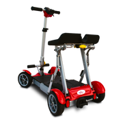 Red and black scooter with a seat on a white background