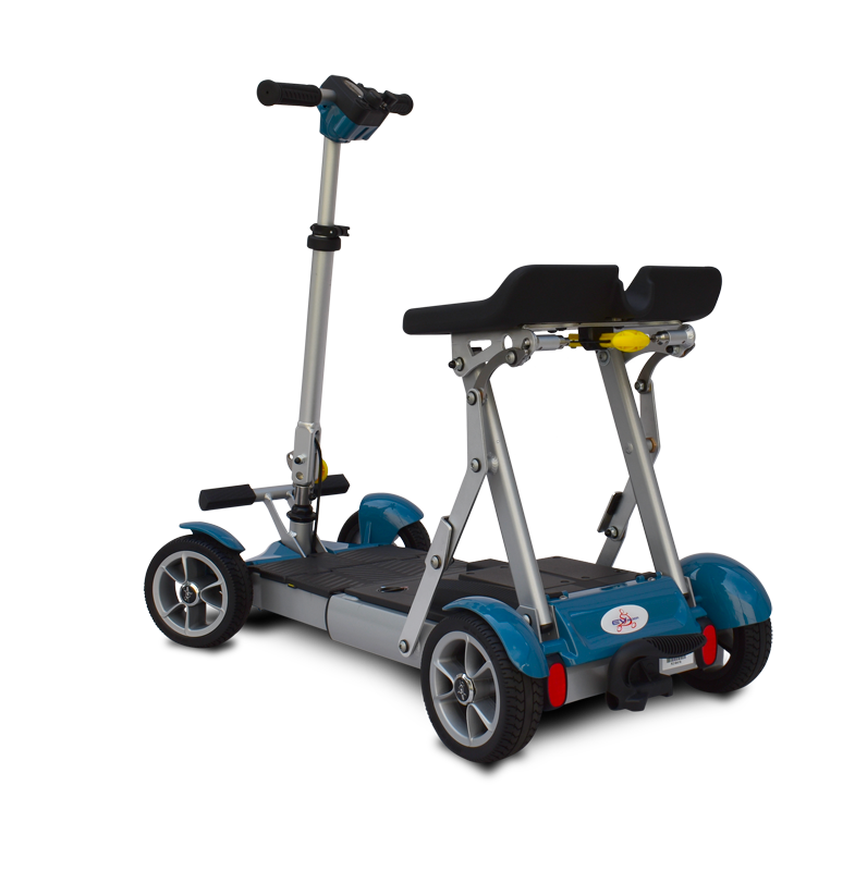 Two-wheeled scooter with a seat on a white background