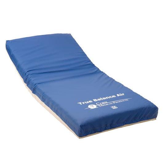 Blue air mattress with 'True Balance Air' branding on a white background