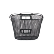 Black wire basket on a white background