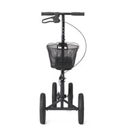 Black scooter with basket on a white background