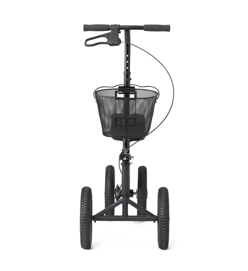 Black scooter with basket on a white background