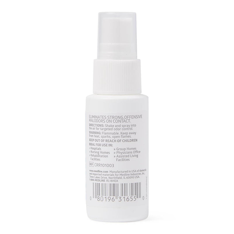 A white spray bottle of CIRR10103 Odor Eliminator by Odorless Matrias Inc., shown from the back on a clean white background.
