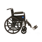 Black wheelchair with a blue logo on a white background