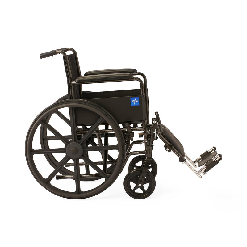 Black wheelchair with a blue logo on a white background