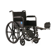 Black wheelchair with armrests and footrests on a white background