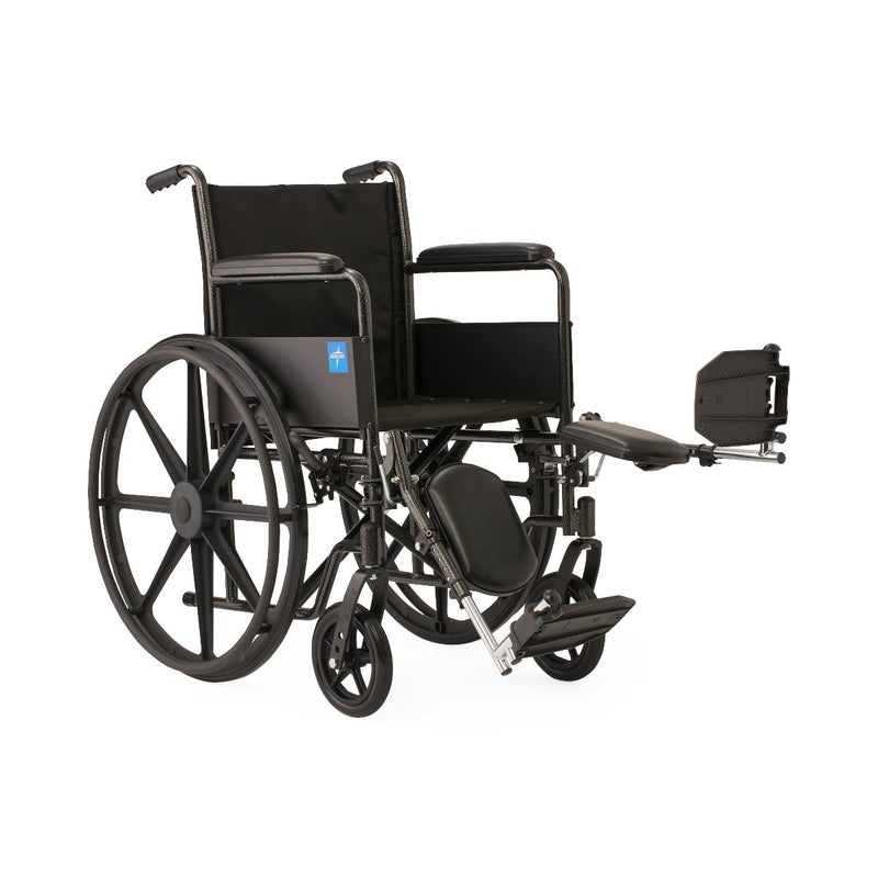 Black wheelchair with armrests and footrests on a white background