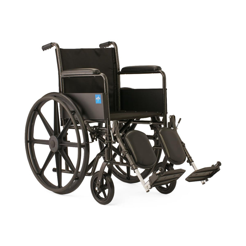 Black wheelchair with armrests and footrests on a white background