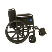 Black wheelchair with a blue logo on a white background
