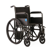 Black manual wheelchair with a basket on a white background