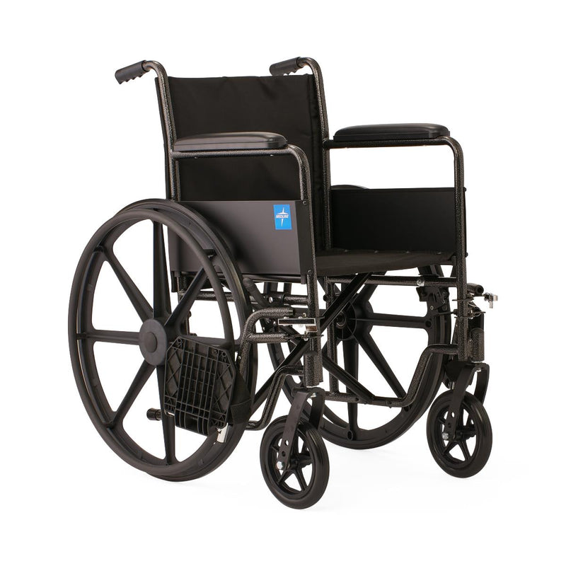 Black manual wheelchair with a basket on a white background