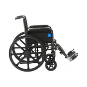 Black wheelchair with a blue logo on a white background