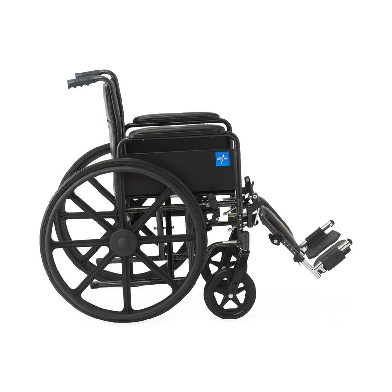 Black wheelchair with a blue logo on a white background