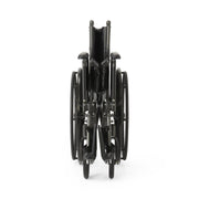 Black metal wheelchair on a white background