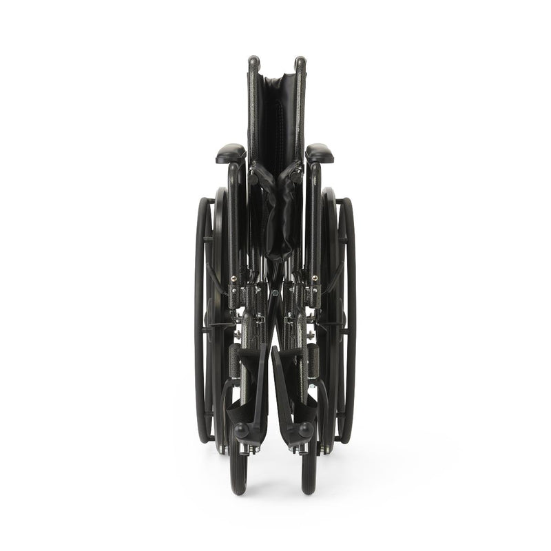 Black metal wheelchair on a white background